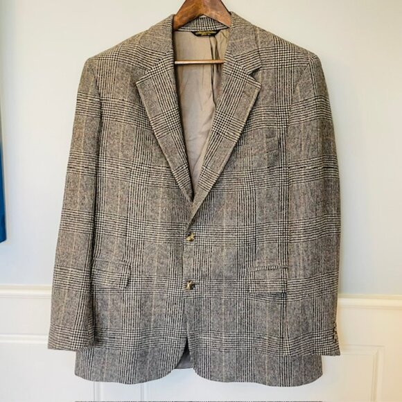 Vintage 90's Brooks Brothers USA Made Ivy Style Glen Plaid Blazer Camel Hair 42R - Picture 2 of 13